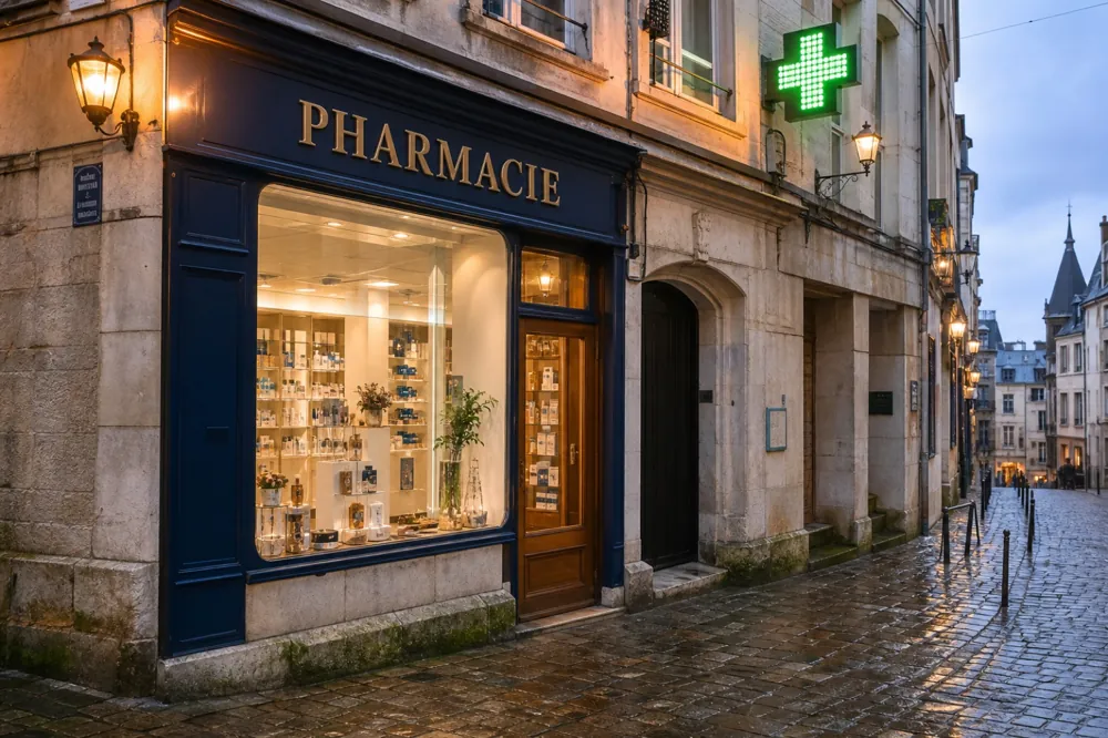 La devanture d’une officine en centre-ville